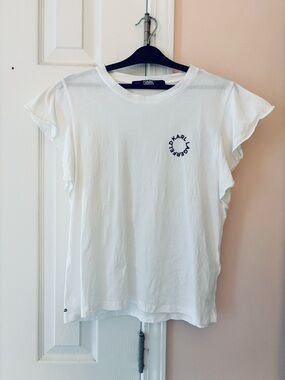 Karl Lagerfeld White Tee with Navy Circular Logo